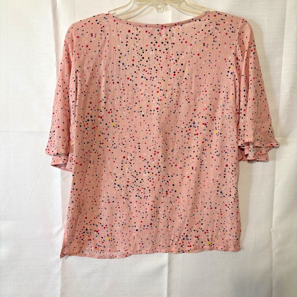 JACK by BB Dakota Pink Polka Dot Blouse Women's Small Flutter Sleeve 100% Rayon - Picture 2 of 8